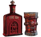 Decantador de whisky Fire Dept, botella de whisky con estatua de Fire Dept y juego de vasos de agua Hire, regalo único para los amantes del whisky, regalo de bar para bomberos, papás, esposos y novios.
