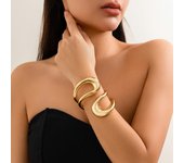 Lacteo Steampunk Chunky Heavy Metal Spring Cuff Bracelet for Women Irregular Big Hollow Out Bangle Jewelry Party Accessories