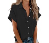 Womens Short Sleeve Shirts Solid Color Casua Button Down Blouse Tops With Chest Pocket Tops for Women Womens Tops and Blouses