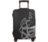 White Octopus Tentacles Travel Suitcase Protector Vintage Sea Ocean Squid Kraken Washable Elastic Luggage Cover With Concealed Zipper Black