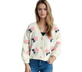 Fashion Chic Ladies Knit Sweaters Spring Autumn New in V Neck Cardigans Cute Flowers Loose Outerwear Wear to Work