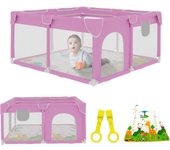 Parque Infantil Bebe 120x120cm + Alfombra Bebe – Corralito Bebe con Malla Transpirable – Parque de Juegos Bebe Plegable con Puerta Lateral – Playpen Bebe - Gris