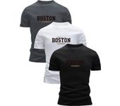 3pcs Men'S 100% Cotton T-Shirts - Boston Graphic Print, Black, White, Navy Blue, Casual Crew Neck Short Sleeve Tee for Summer, Cotton T Shirts