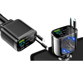 120W Car Cigarette Lighter USB 5-in-1 Adapter Retractable Fast Charger for Phones
