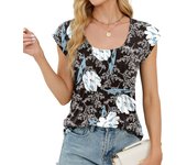 2025 primavera y verano nueva camiseta de manga corta suelta a rayas con cuello redondo estampada top mujer