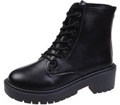 Botas Cortas Para Mujer, Botas De Locomotora Con Cordones Delanteros De Cabeza Redonda De Moda Para Mujer