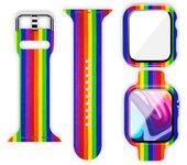 Conjunto De Correa Protectora De Reloj Apple Con Silicona Impresa Y Protector De Pantalla Templada PC 45, 44, 41, 40mm