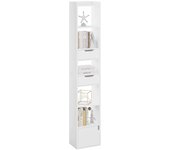 Libreria Alta, Estanteria Alta de 6 Compartimentos, 2 Cajones y 1 Armario con Puerta, Estante de Almacenaje para Exposicion, Estante de Piso para Salon y Oficina, Blanco, SK042ws