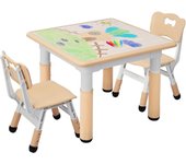 Infantil con 2 sillas, Grupo de Mesa Infantil en Altura Ajustable, Muebles de plástico para niños, Grupo de Asientos para niños y niñas a Partir de 2 años, (Gris, Mesa Cuadrada)