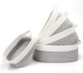 Cestas Almacenaje Tejidas con Cuerda de Algodón Juego de 5, Cestas Almacenaje Bebe, Cestos Organizadores, Cestas Organizadoras para Salones, Armarios, Juguetes y Baño (Blanco/Amarillo)