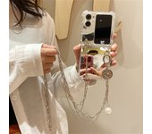 Korean Crossbody Lanyard Sliver Metal Beads Bracelet Mirror Case for OPPO Find N2 FLIP findn2 flip Find N2 Flip Back Cover