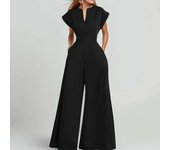 Women Long Jumpsuit 2024 Summer Wide Leg Pants Romper Casual Short Sleeve Playsuit Holiday Communting Overalls
