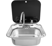 Juego de lavabos para caravana, RV, camping, fregadero de acero inoxidable con grifo, lavabo rectangular con tapa para RV Camper