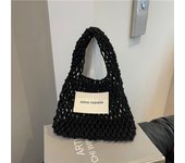 Fashion Summer Straw Crochet Bag Solid Color Vacation Beach Hollow Handbag Casual Leisure Woven Totes Bag Travel