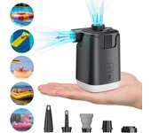 Electric air pump with 5 nozzles, 4000 mA Portable vacuum pump for air mattresses, floats, mats, with LED light, USB rechargeable, black 1 pc.
