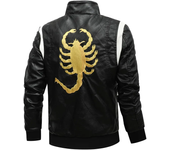 Autumn Winter Bomber Leather Jacket Men Scorpion Embroidery Hooded Jacket PU Leather Motorcycle Mens Ryan Gosling Drive Jacket