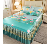 3Pcs/Lot Double Bed Sheet Set Classic Lace Royal Blue Bed Sheet Bed Skirt, Machine Washable Wedding Bedspread Mattress Cover