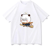 Kawaii Panda and Bear Pattern T-shirt Bubu Dudu Round Neck Fashion Large Women's Wear