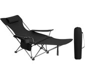 Silla Camping Plegable, Tumbona Camping Portátil con Portavasos, Reposacabezas y Bolsa Lateral, Marco de Acero, Carga Máxima 150 kg, para Picnic, Playa, Jardín, Pesca, Azul