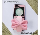 Cute Korean 3D Velvet Bow Wrist Strap Holder Lichee Pattern Case for Galaxy Z Flip 5 5G Z Flip5 Flip5 Zflip5 Z Flip 5 Back Cover