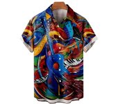 Music Guitar Print T-Shirt Men's Rock Hip Hop Top Short Sleeve V-Neck Ahloa Beach Shirt Camisa Social Mascua
