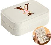 Initial Floral Letter Jewelry Box Jewelry Storage Box Portable Zipper Jewelry Box Pu Leather Ring Earrings Necklace Storage Box
