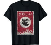 Kawaii cat Japanese black anime cat T Shirt T-Shirt