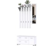Conjunto de Recibidor de Entrada con Espejo Perchero y Zapatero Muebles de Entrada con 3 Ganchos Estante y 2 Cajones para Pasillo Blanco