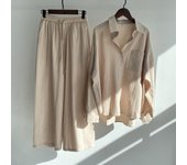 685 Women's two-piece retro shirt, high waisted loose pants, large size, 2024