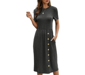 Vestido casual de mujer Verano Vestido de punto casual de mujer con botón de color sólido