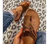 2025 Sandalias para mujer, zapatillas correctoras ortopédicas de juanete, sandalias de cuero con punta de anillo, zapatos planos con plataforma cómoda para mujer