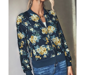 Women Elegant Zipper Bomber Jacket Spring Autumn Floral Printed Jackets Office Wear Slim Office Coat Retro Outwear