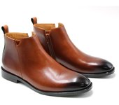 Cabeza cuadrada Chelsea Boots Zapatos de cuero con cremallera lateral de cuero para hombres Botas cortas con plataforma