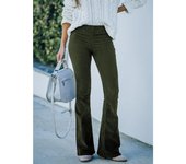 2025 Women's Stylish High-Waisted Flared Pants, Casual Pants with Elastic Waist, Solid Color,