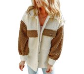 Chaqueta de mujer para mangas largas casuales de otoño e invierno para mujer, bolsillos dobles, chaqueta de piel suelta de bloqu