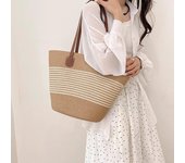 Woven Straw Bag2025Summer New Commuter Large Capacity Striped One-Shoulder Versatile Stylish Beach Bag Ladies