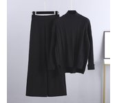 BGTEEVER Elegant Female Knitted Outfits Long Sleeve Turtleneck Sweaters & Wide Leg Trousers Autumn Winter Ladies 2 Pieces Set