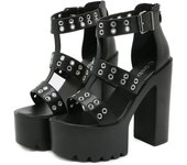 Gdgydh Block Heeled Sandals for Women Open Toe Dress Pumps Stylish Cutout Design Back Zipper Heels Vintage Rivet Platform Heels