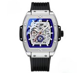 Barril de vino cuadrado reloj mecánico automático de alta gama de fondo hueco cinturón de silicona impermeable luminoso reloj de los hombres