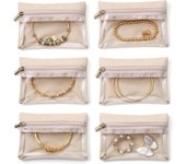 Vlando Joyero de viaje, moderno joyero con 12 bolsas de joyas, organizador de joyas de viaje de piel, bolsa de terciopelo transparente, estuche para joyas para mujeres, niñas, regalo, color blanco
