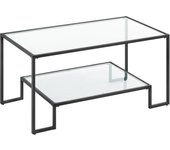 Mesa de Centro de Vidrio, Mesa de Café con Almacenamiento, para Salón, Superficie de Vidrio Templado, Marco de Acero, 55 x 100 x 45 cm
