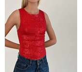 Fairy Coquette-Purple Short Tops, Vintage Street Clothing, Glossy Sequin T-Shirts Party and Club, Weary Round Neck Sleeveless