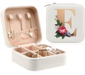 Initial Printing Jewelry Case Jewelry Storage Box Travel Accessories for Women Can Hold Rings Earrings Necklaces Gifts for Girls