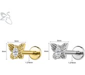 ZS 1 PC Gold Color 16G Stainless Steel Labret Lip Piercing Men Women CZ Crystal Ear Cartilage Tragus Helix Piercings Flat Backs