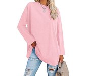 Mujer Casual Cuello Redondo Hombro Caído Camiseta Manga Larga Top Mujer