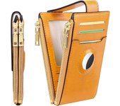 Women's AirTag Compatible Wallet Genuine Leather Bifold Ultra Slim Credit Card Holder with Built-in Integrated Case for AirTag RFID Blocking Technology Ideal for Everyday