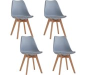 Pack de 4 Sillas Comedor Sillas de Cocina Nórdicas con Asiento Blando y Patas de Madera Maciza de Haya (Blanco)