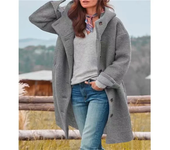 Women Long Sleeve Single Breasted Hooded Woolen Long Coat Women Solid Color Loose Cardigan Trench Coat Autumn Winter Woolen Coat
