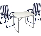 sillas y mesa camping, Mesa plegable portátil camping, Silla de camping resistente, mesa blanca 80x60x70 cm, 2 sillas 54x53x40 cm, color azul y blanco, Aktive Camping