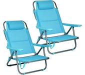 de 2 Sillas de Playa Reclinables Plegables con Reposacabezas | Sillas Portátiles para Jardín, Camping, Piscina, Terraza | Estructura de Aluminio Ligera y Tela Transpirable Resistente